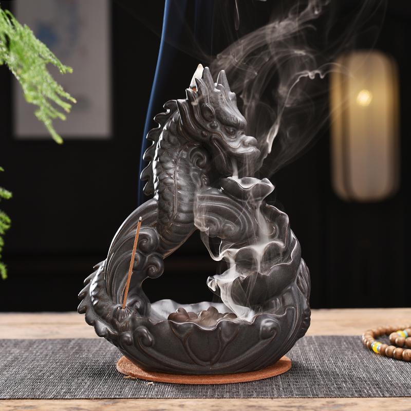 Ceramic Incense Burner Smoke Backflow Incense Burner Creative Dragon Incense Holder Censer Handicrafts Gift Ornament Home Decor