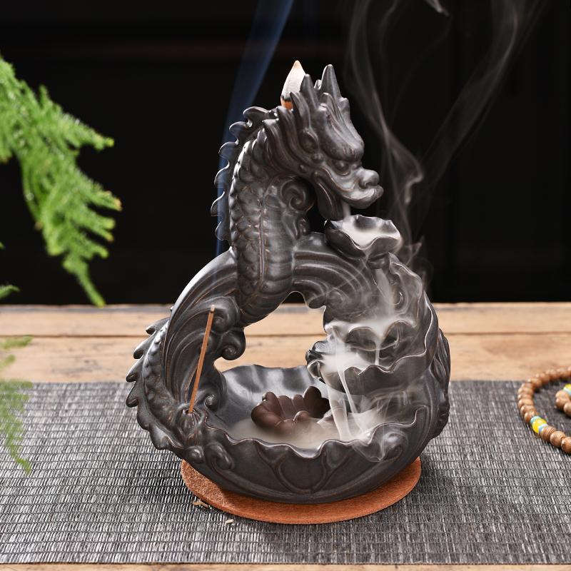 Mountain River Handicraft Incense Holder Backflow Ceramic Burner Censer Decor US 